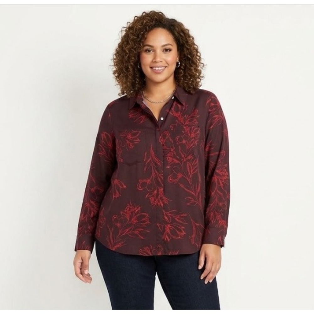A New Day Women's Long Sleeve Floral Casual Button Down Size XXL‎